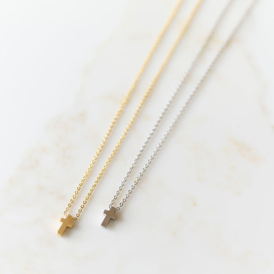 Simplistic Cross Necklace available in Gold or Silver
