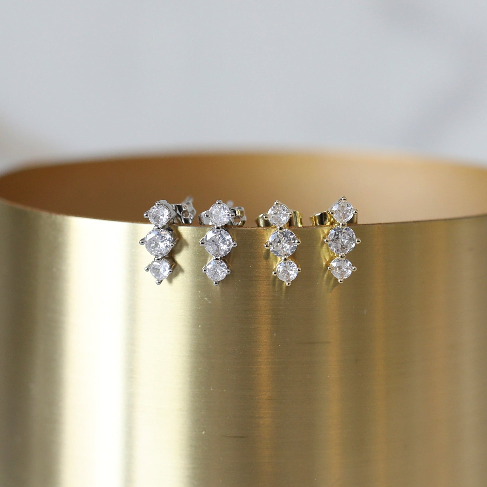 Triple CZ Stud available in Gold or Silver