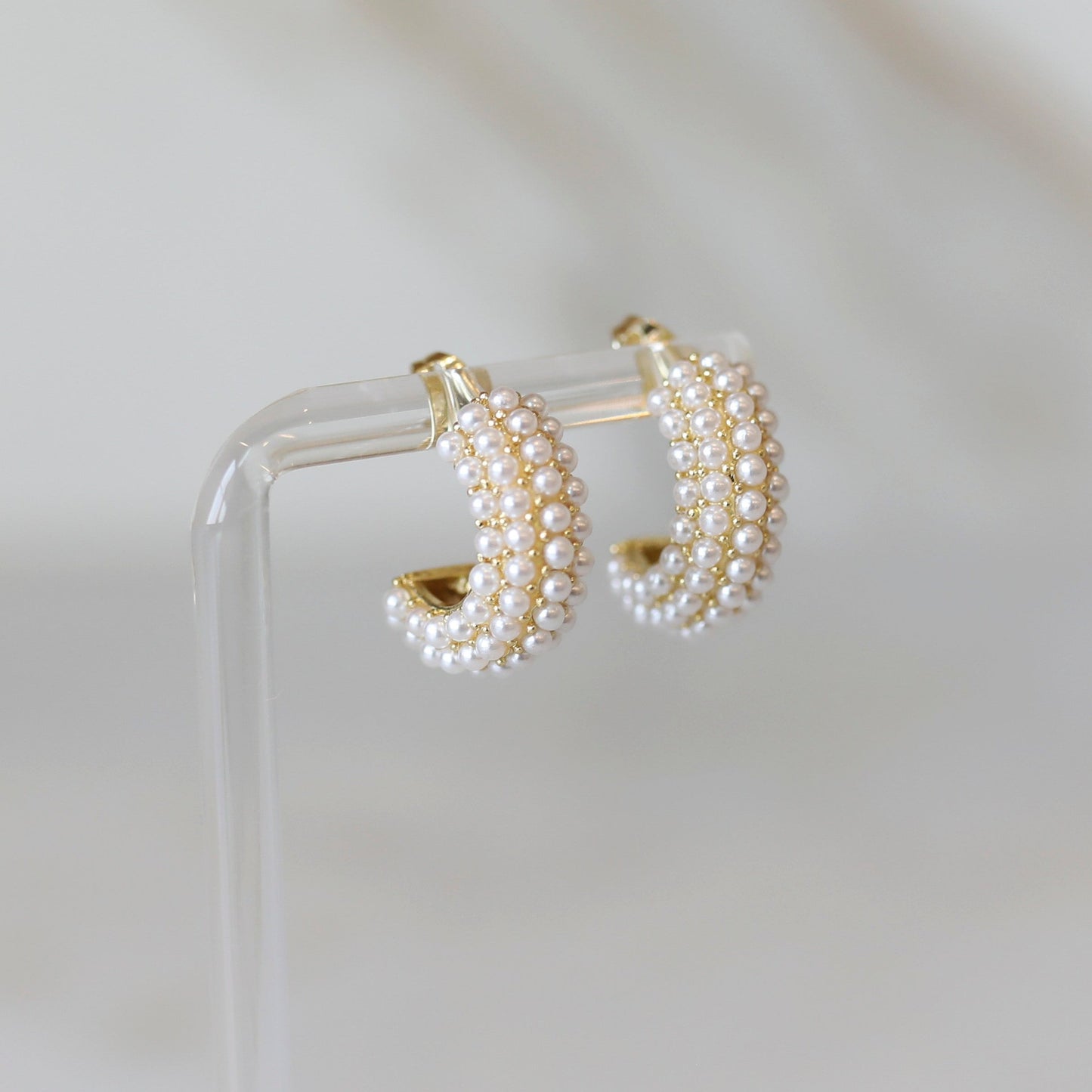 Banded Pearl Hoop Earrings