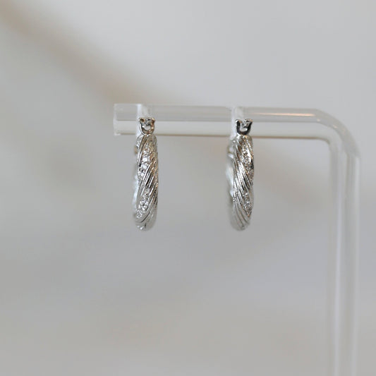 Twisted CZ Hoop Earrings in Silver