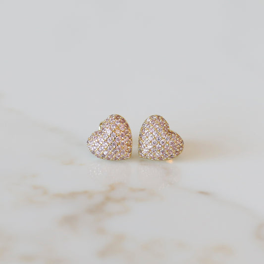 Light Pink Pave Heart Studs