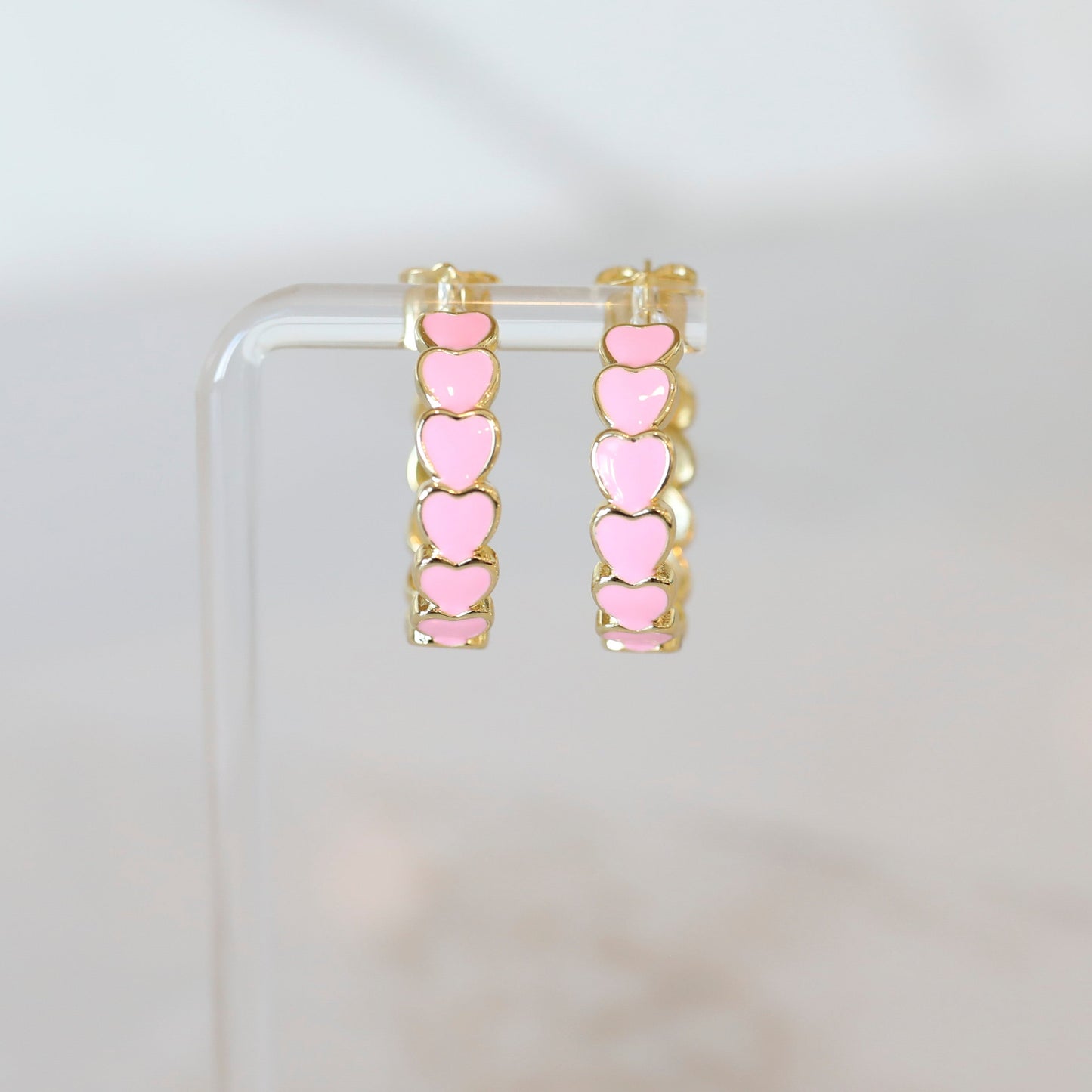 Light Pink Heart String Hoops