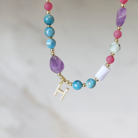 Multi Gemstone Initial Necklace