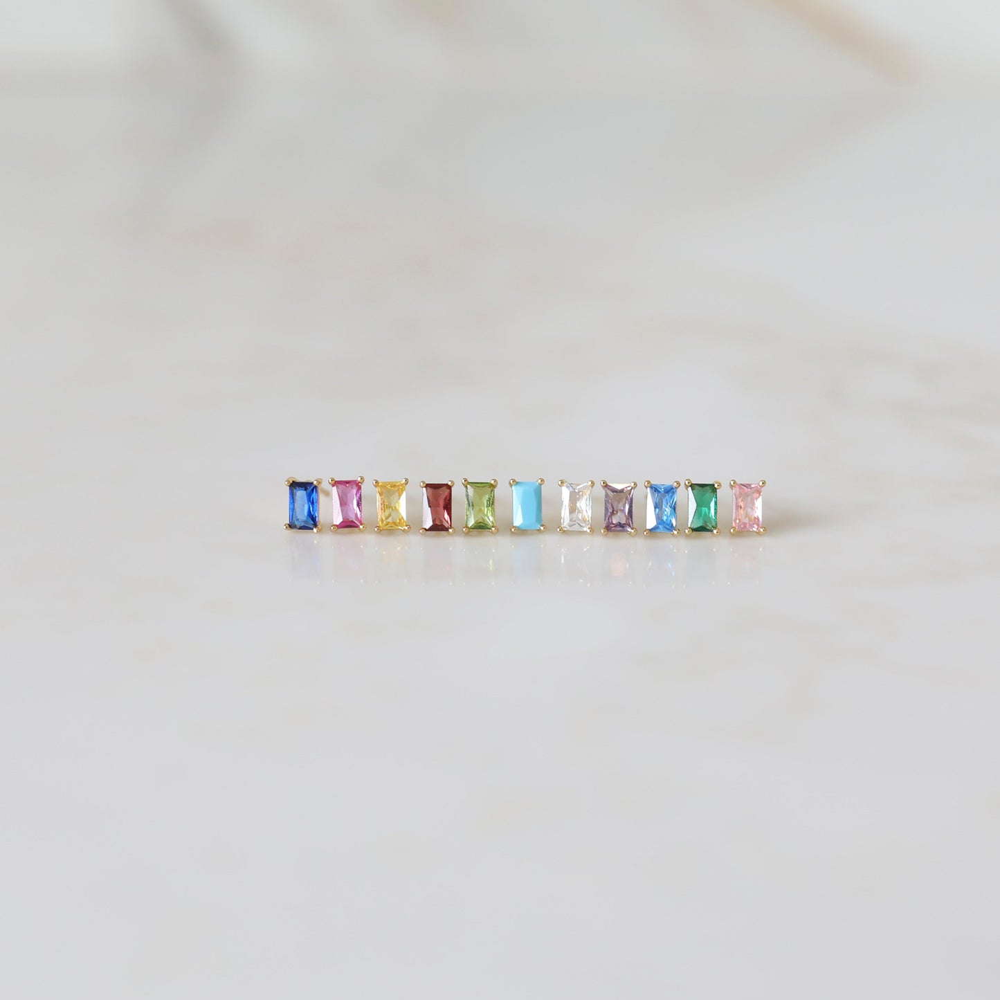 Rectangle Birthstone Studs