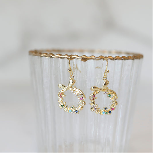 Multicolored Wreath Holiday Earrings