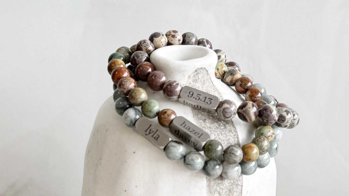 Men's Engraved Gemstone Bracelet | Engraved Jewelry