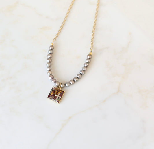 Memory Flower Jewelry | Mini Square Freshwater Pearl Necklace