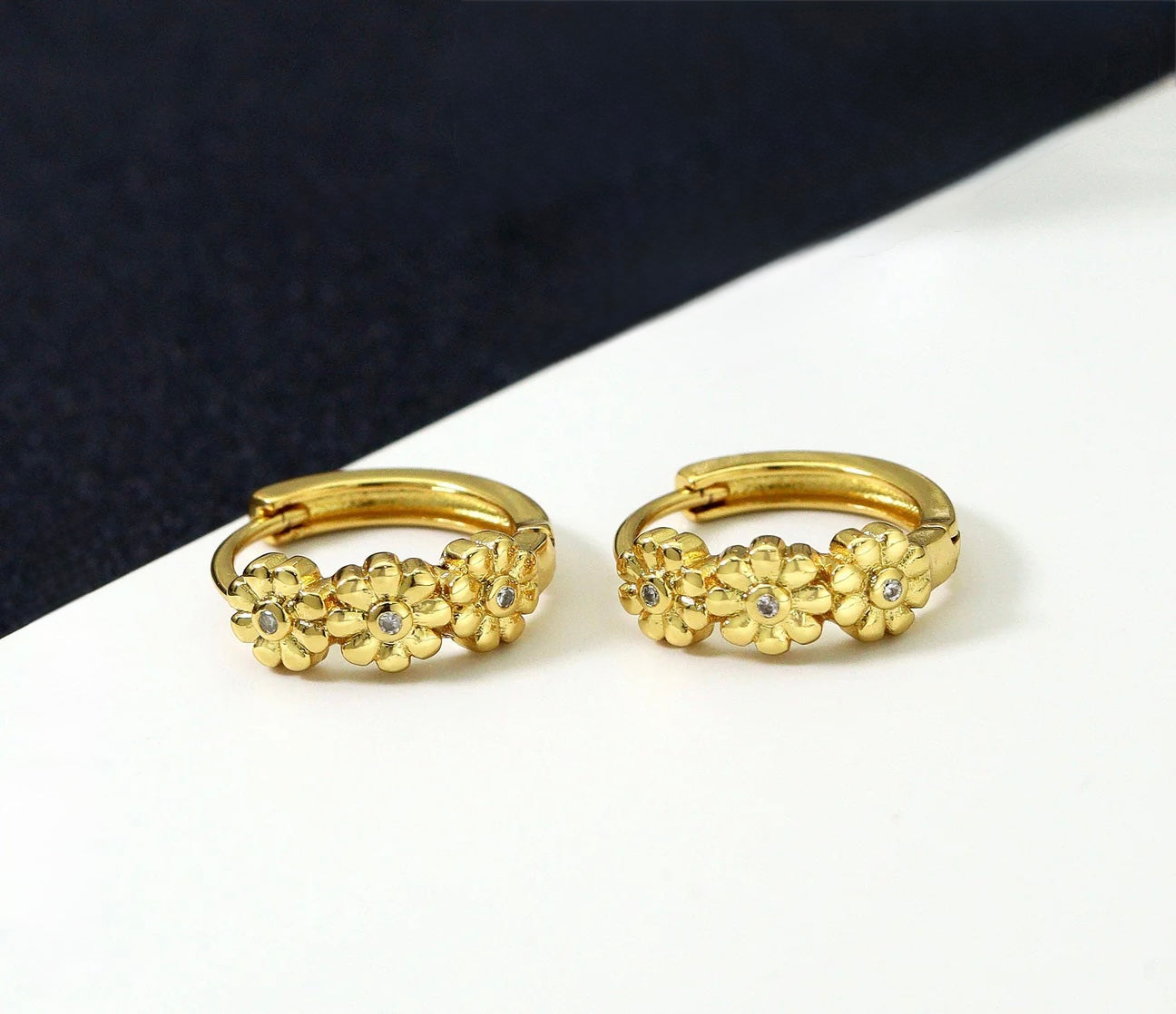 Flower Huggie Hoops
