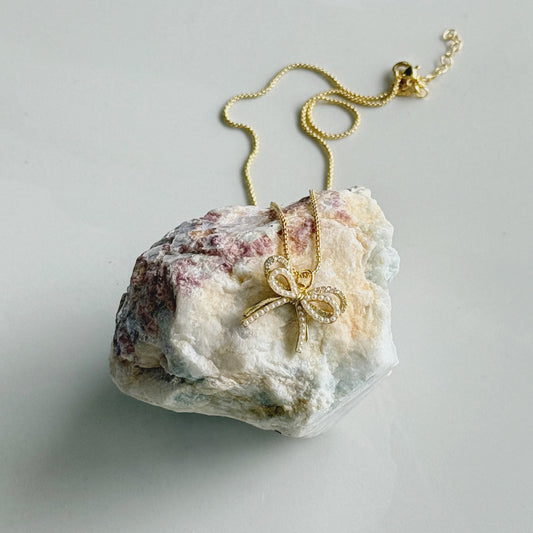 Pave + Pearl Bow Necklace