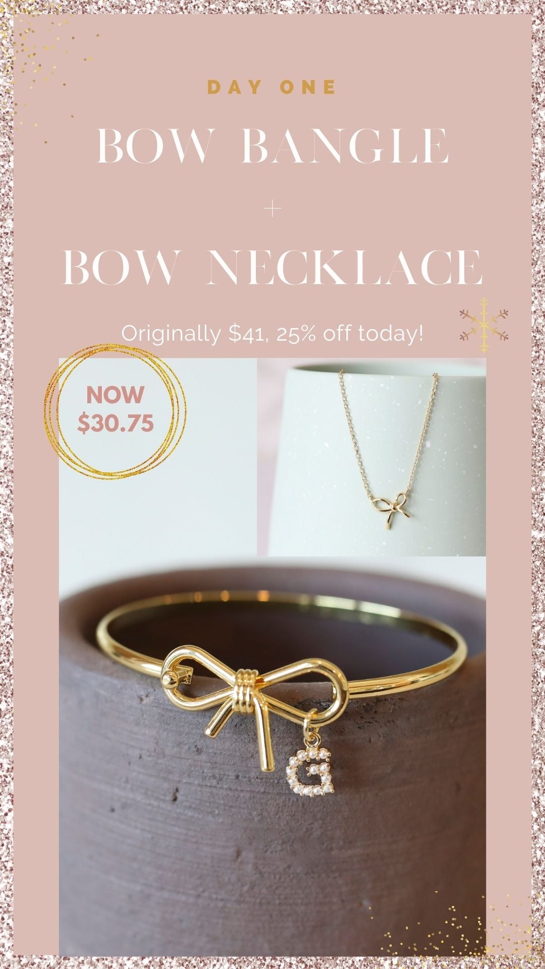 Mini Bow Necklace + Bow Bangle Bundle