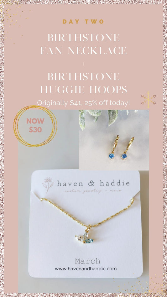 Birthstone Fan Necklace + Birthstone Huggie Hoops Bundle