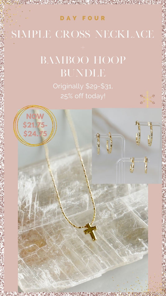 Simple Cross Necklace with Bamboo Hoops Bundle