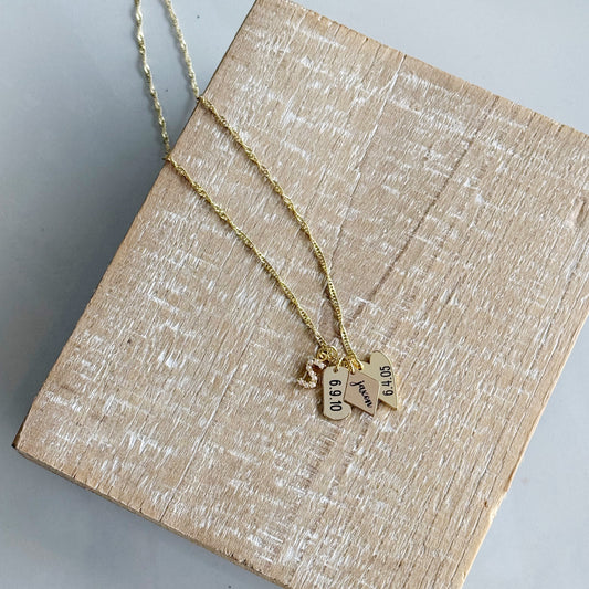 Mini Engraved Charm Necklace with a pearl S initial on a twist chain