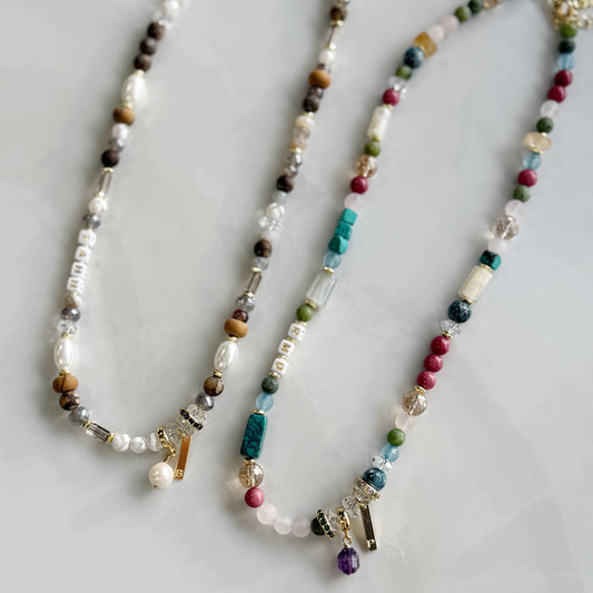Build Your Story Gemstone Necklace.  Choose between the colorful version or the neutral and tell the story you want through a creative outlet.