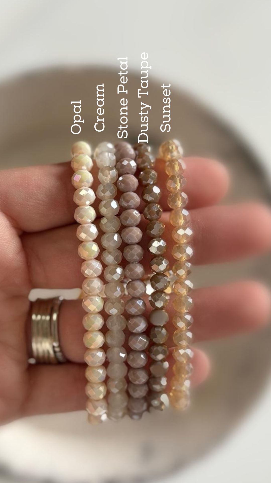 Neutral Mix - color options for the Personalized Crystal Stack Bracelets with Engraved wording