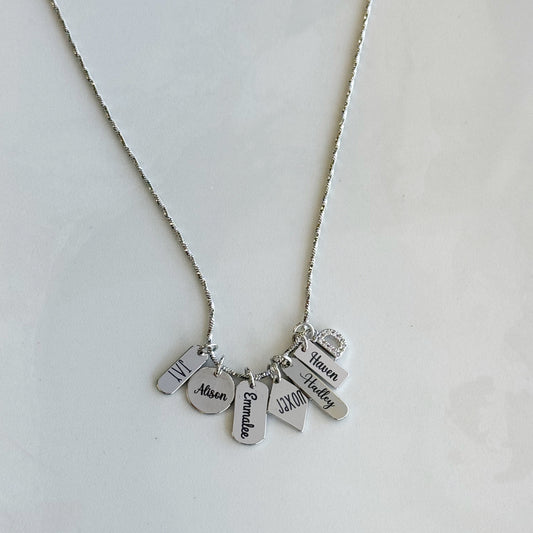 Silver Mini Engraved Charm Necklace