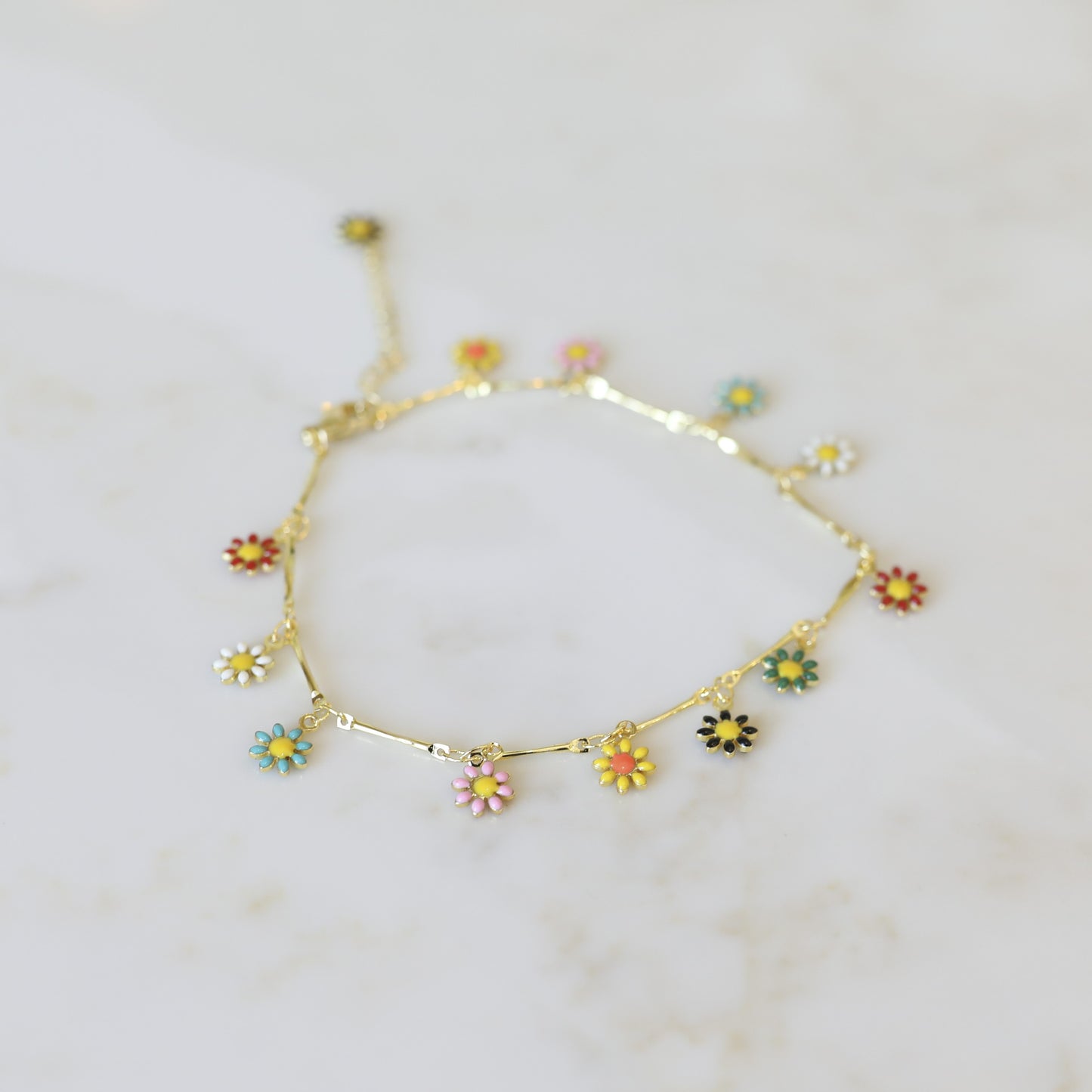 Daisy Anklet Multicolored Enamel Daisy Charms
