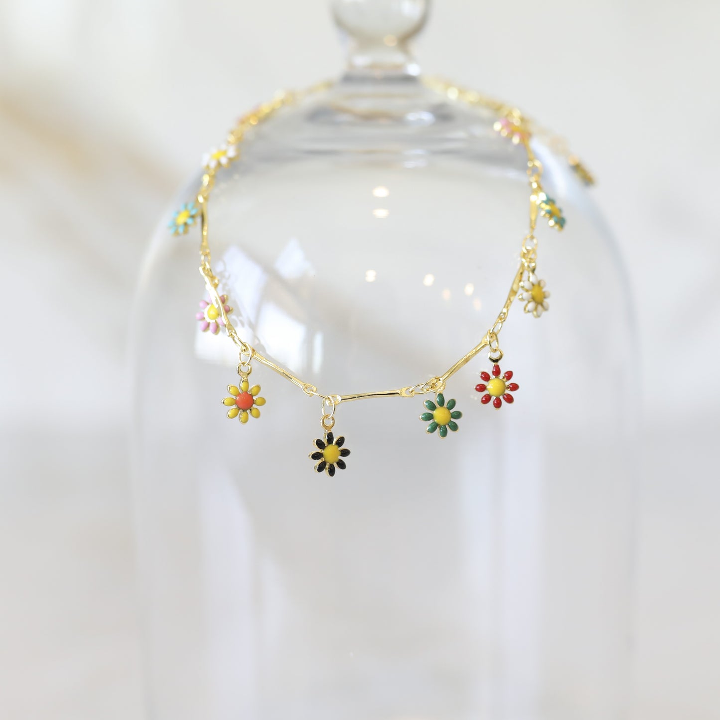 Daisy Anklet Multicolored Enamel Daisy Charms