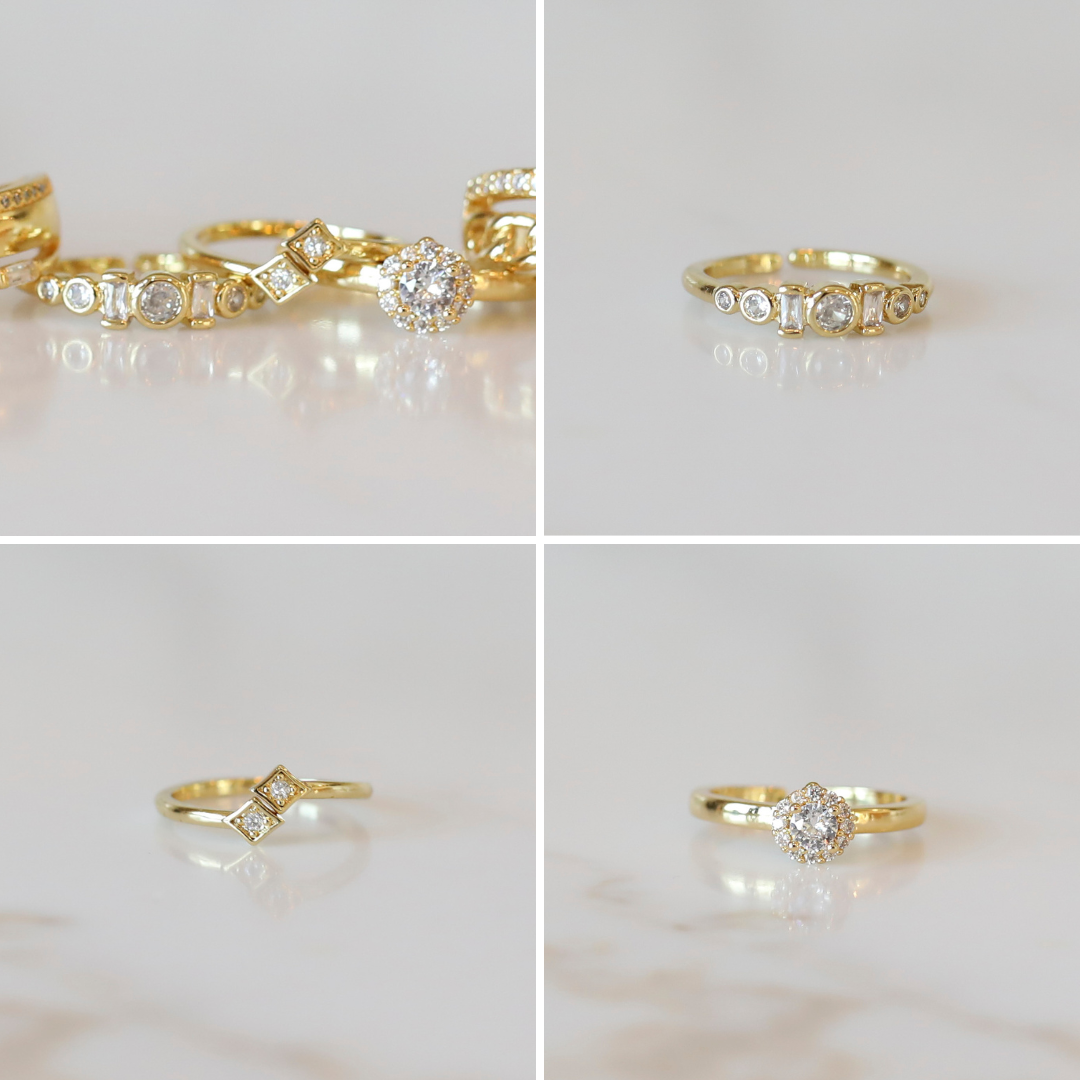 Set of gold rings with diamond accents 