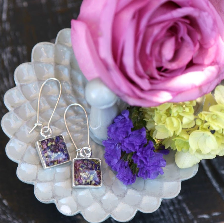 Memory Flower Small Square Earrings