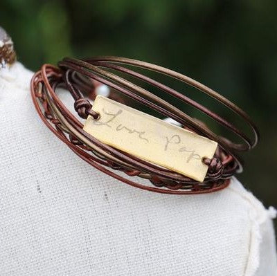 Handwriting Braided Leather Bracelet