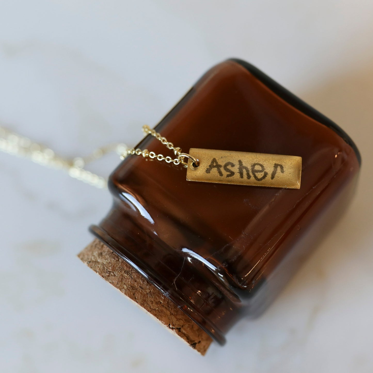 Vertical Bar Handwriting Necklace available in Gold