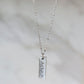 Vertical Bar Handwriting Necklace available in Antique Silver