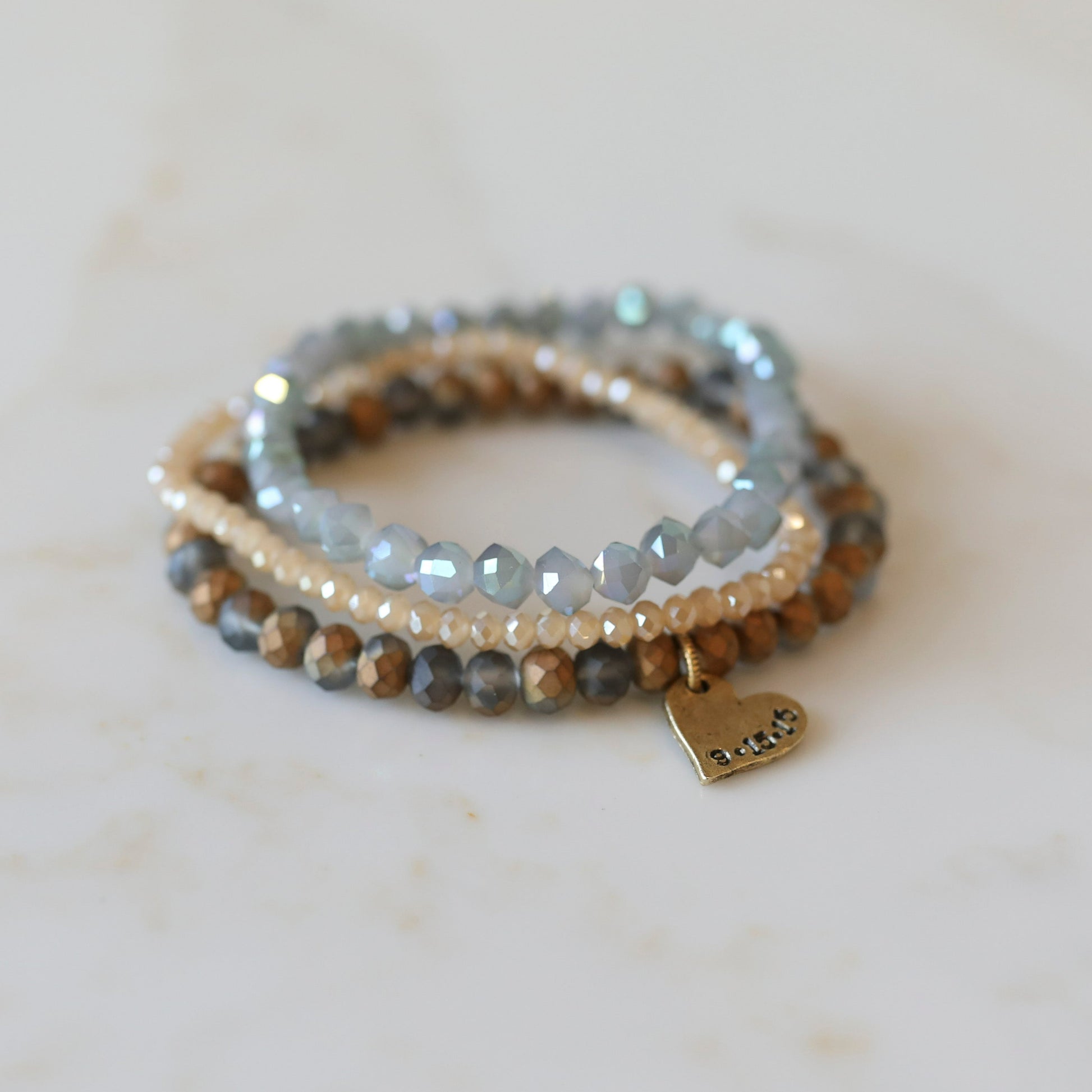 Anniversary Stack Bracelets with Crystal Beads - Blue Mix