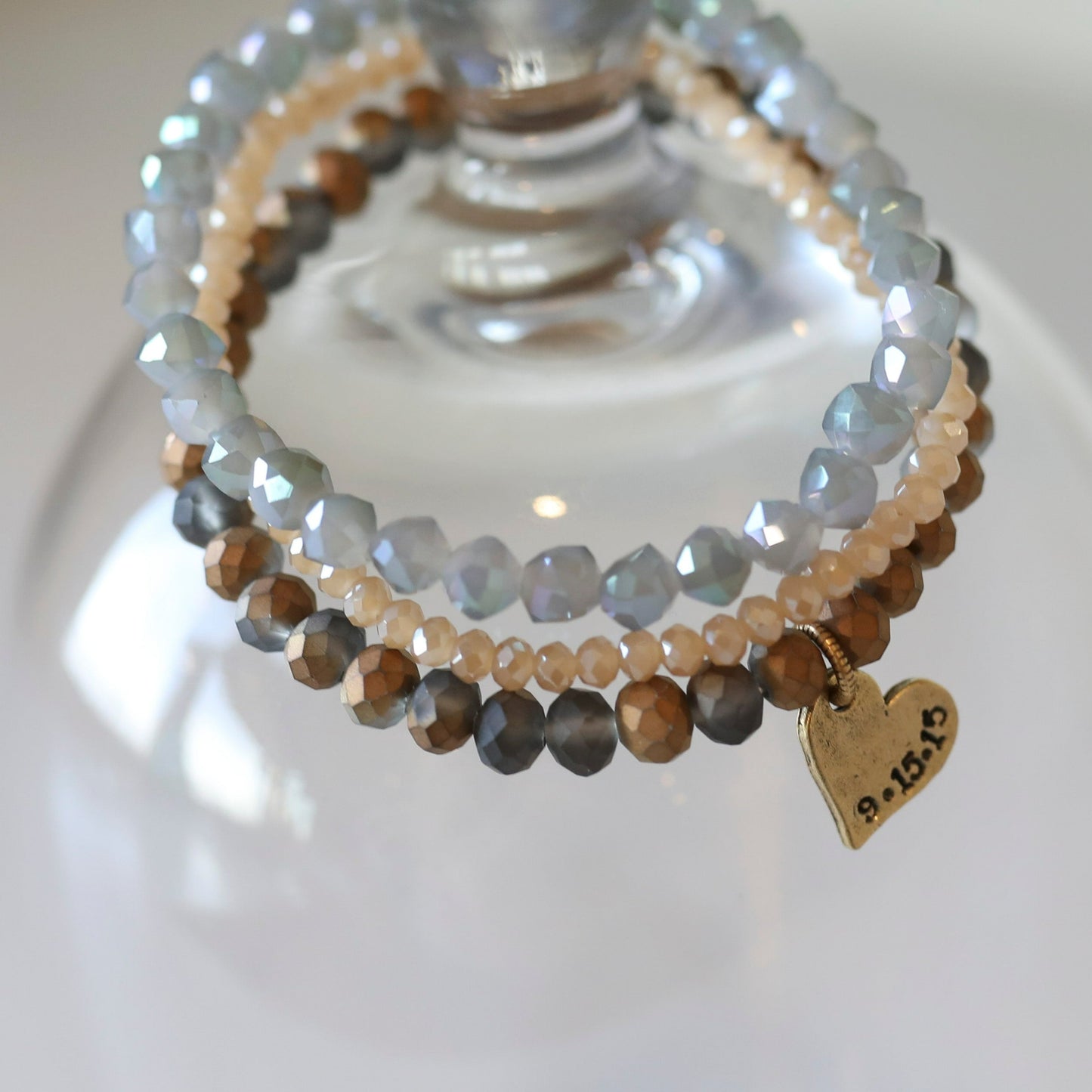 Anniversary Stack Bracelets with Crystal Beads - Blue Mix