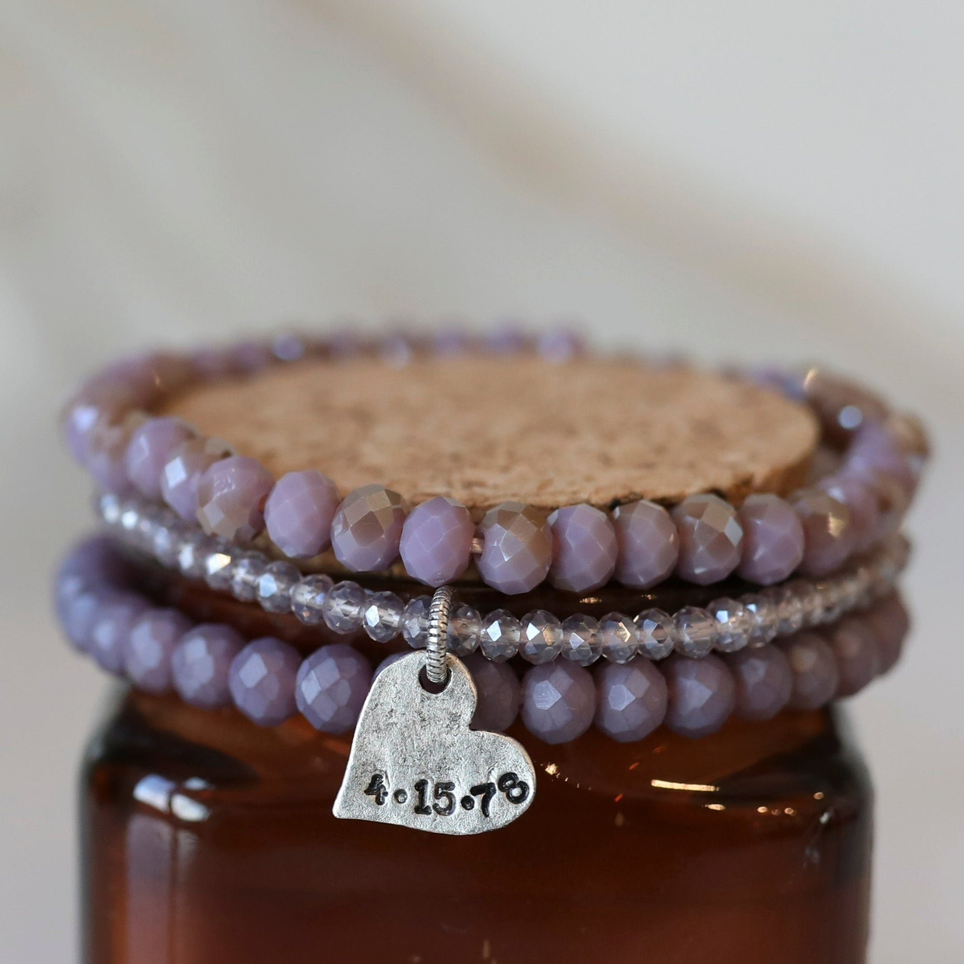 Anniversary Stack Bracelets with Crystal Beads - Purple Mix