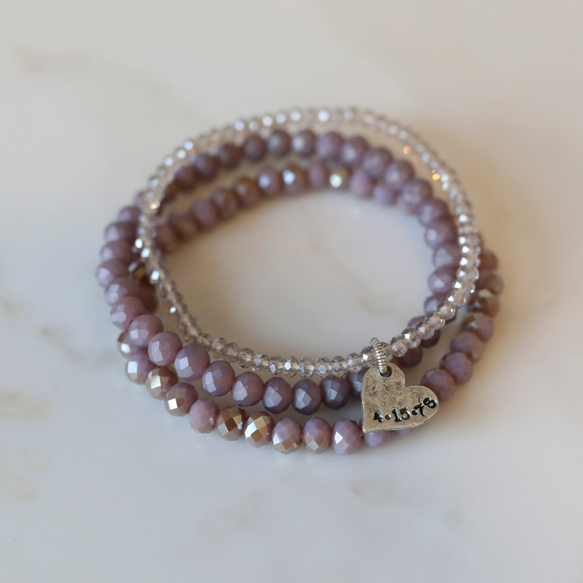 Anniversary Stack Bracelets with Crystal Beads - Purple Mix