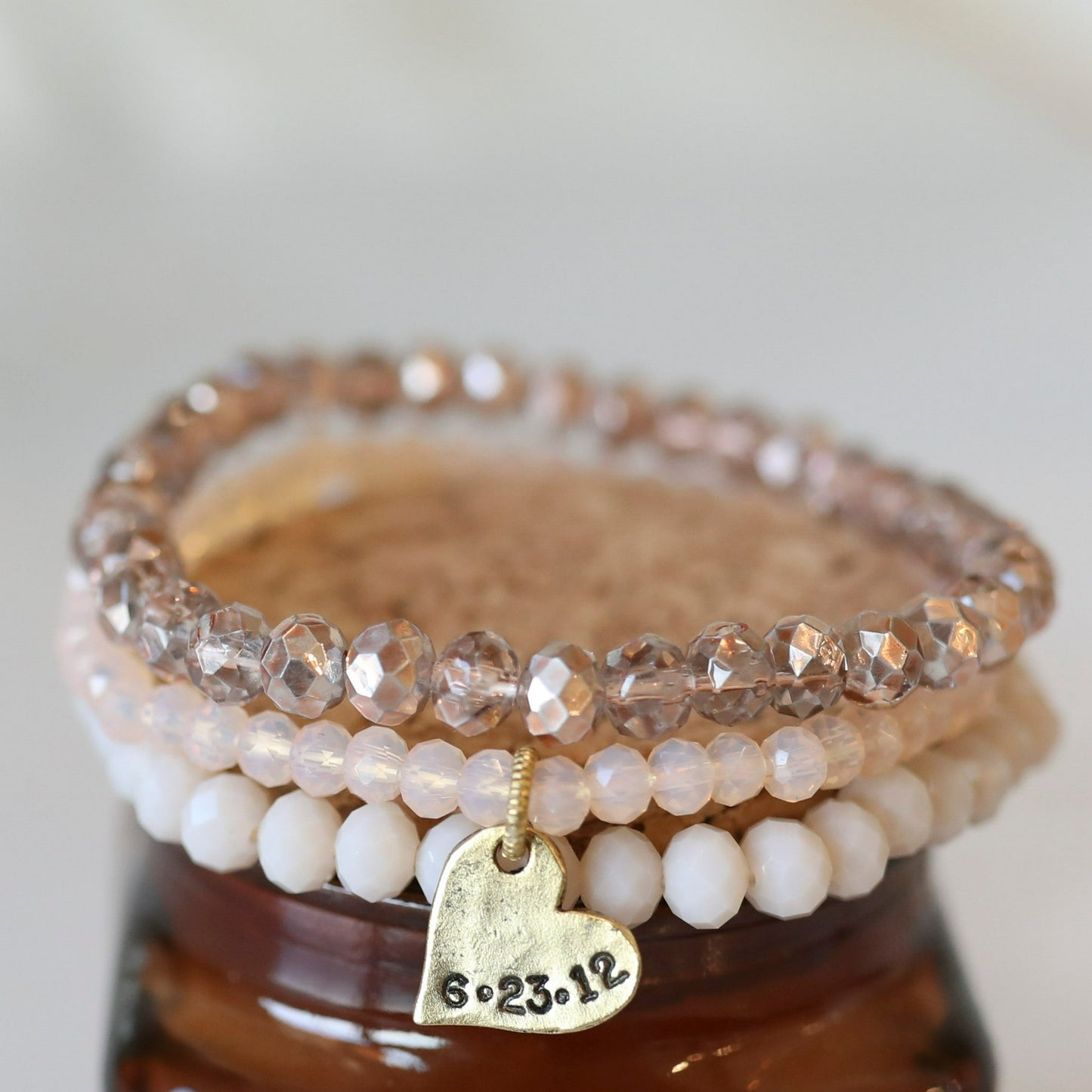 Anniversary Stack Bracelets with Crystal Beads - Blush Mix