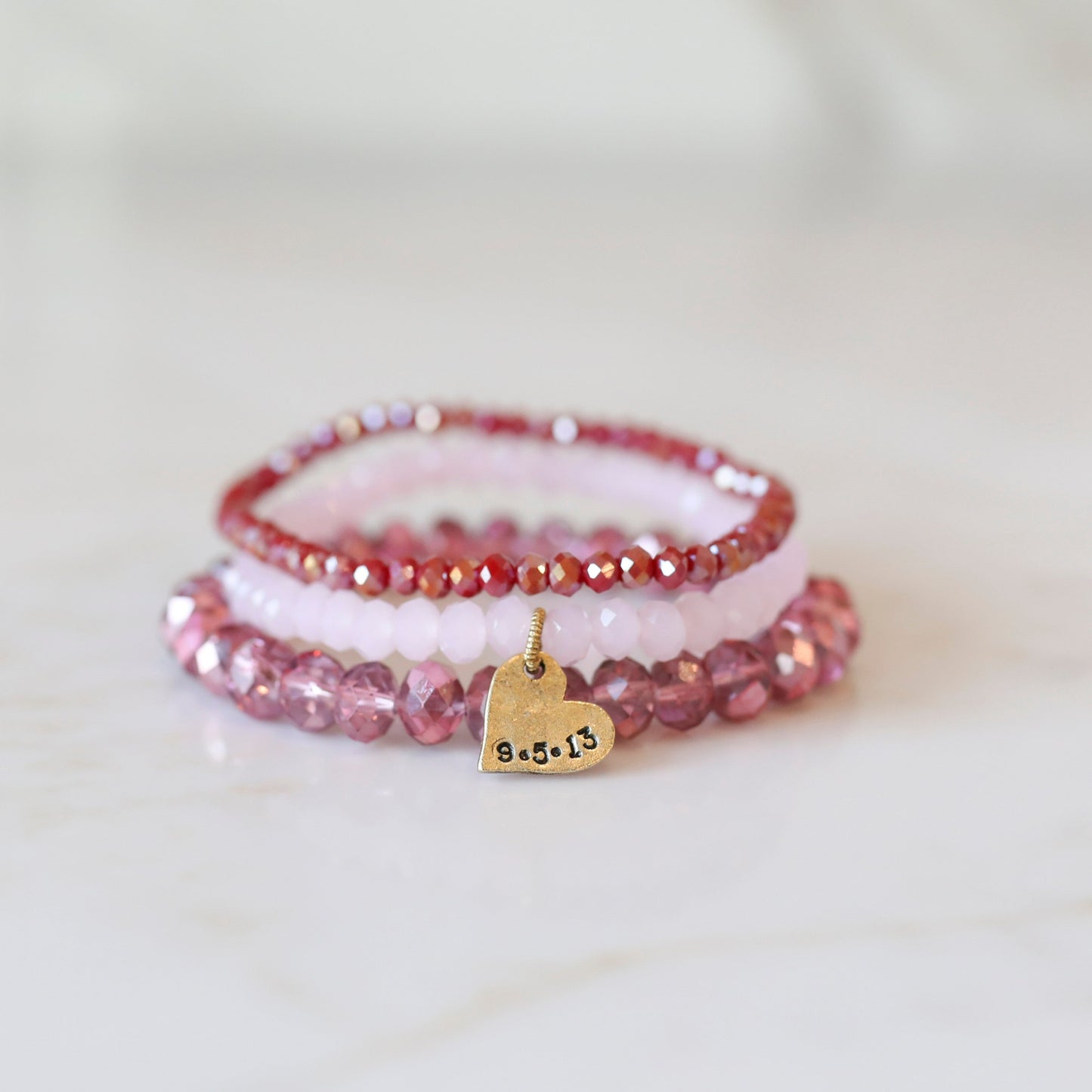 Anniversary Stack Bracelets with Crystal Beads - Pink Mix