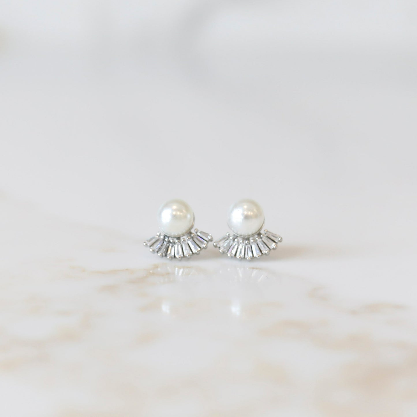 Cubic Zirconia Pearl Fan Stud Earrings