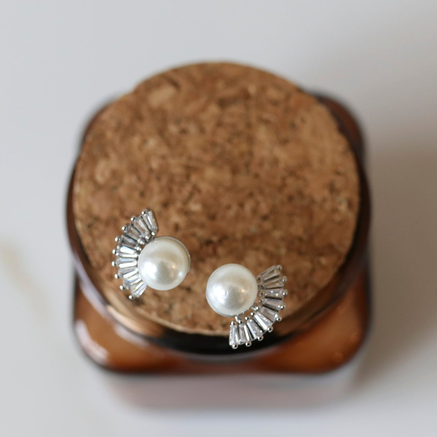 Cubic Zirconia Pearl Fan Stud Earrings
