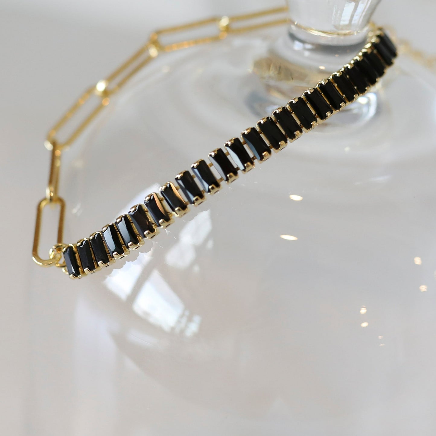 Crystal plus Chain Bracelet in Black Cubin Zirconia