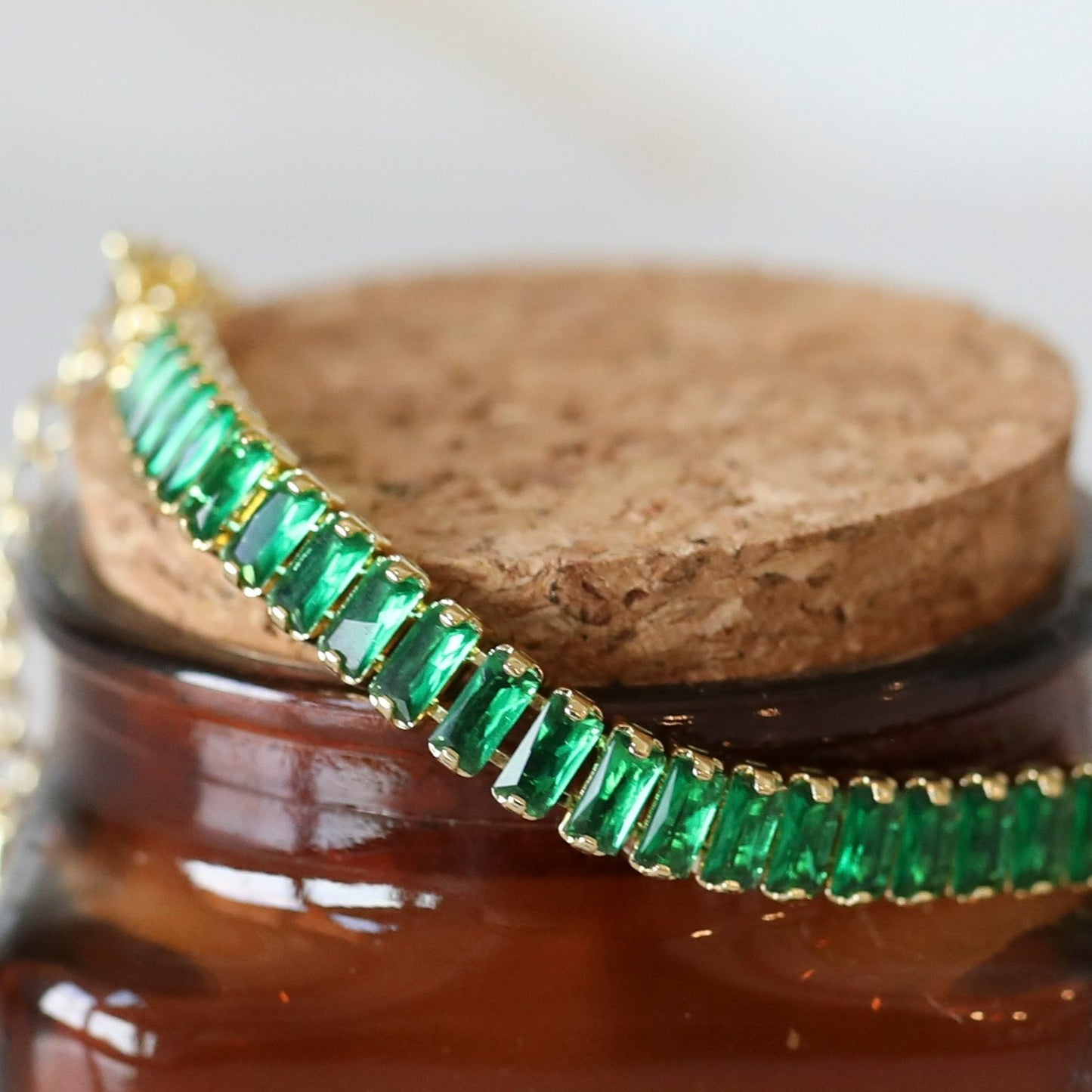 Crystal plus Chain Bracelet in Emerald Cubin Zirconia