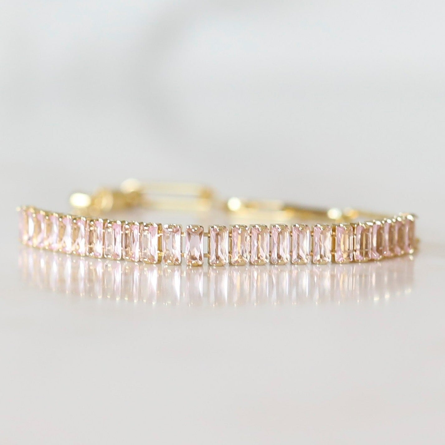 Crystal plus Chain Bracelet in Pink Cubin Zirconia