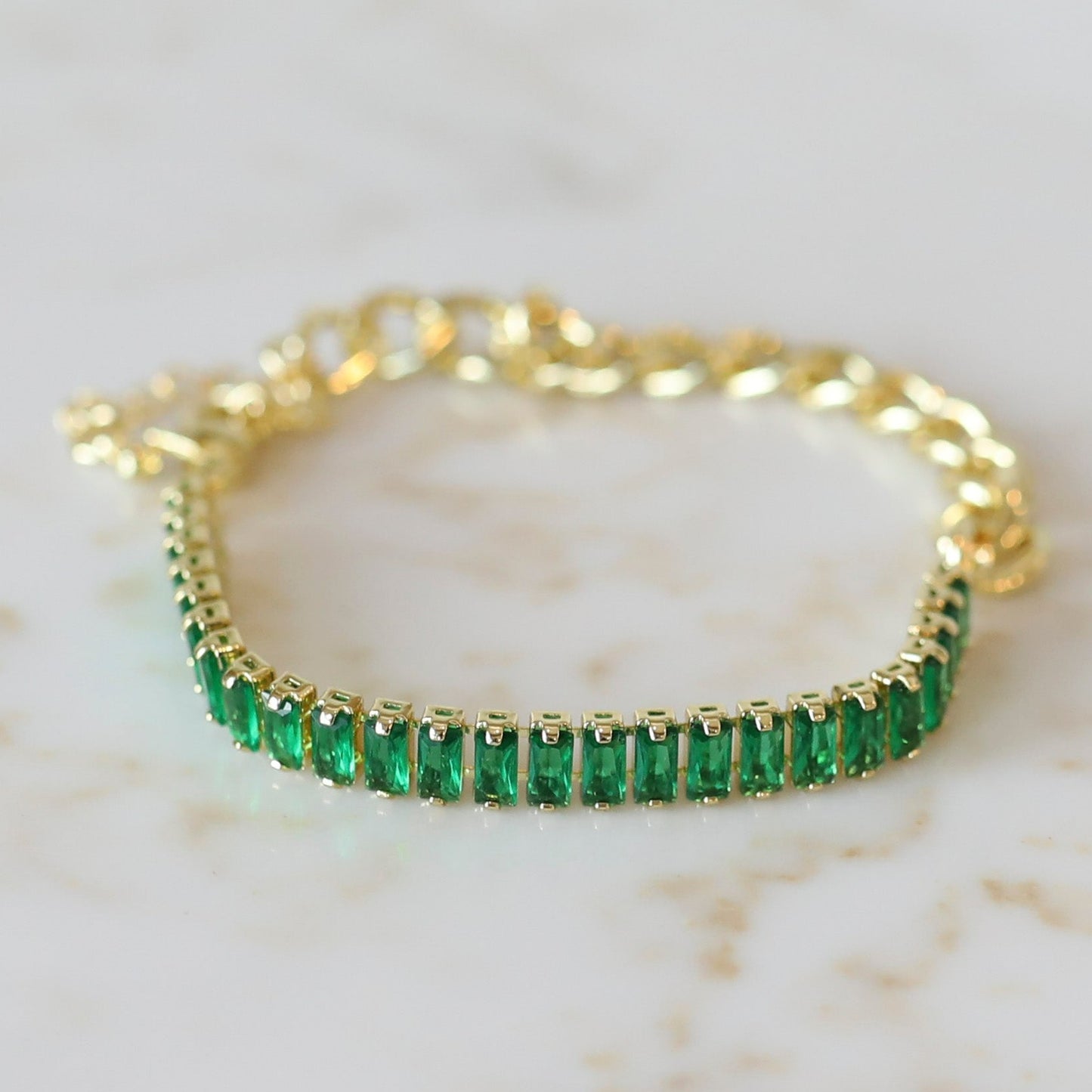 Crystal plus Chain Bracelet in Emerald Cubin Zirconia
