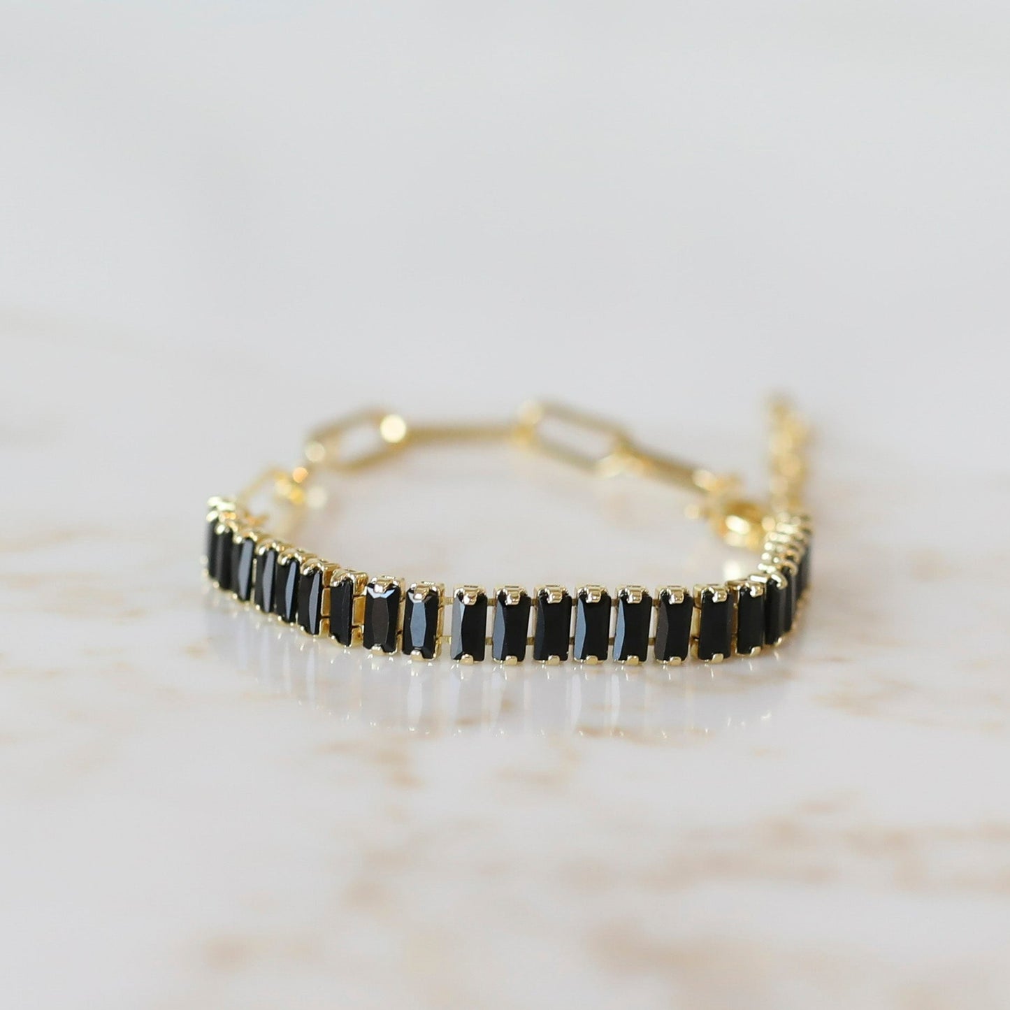 Crystal plus Chain Bracelet in Black Cubin Zirconia