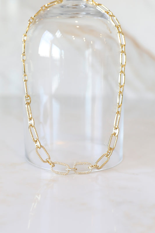Cubic Zirconia Grande Paper Click Necklace - Gold