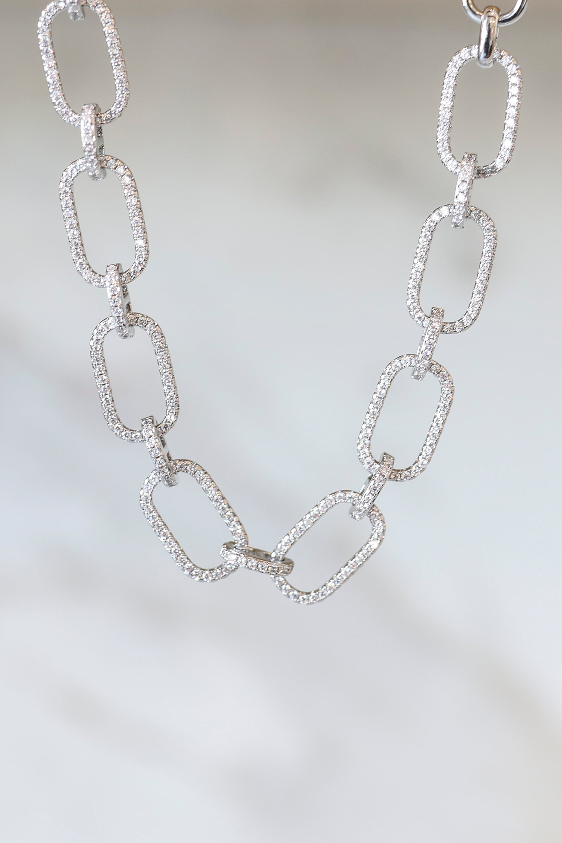 Cubic Zirconia Grande Paper Click Necklace- Silver