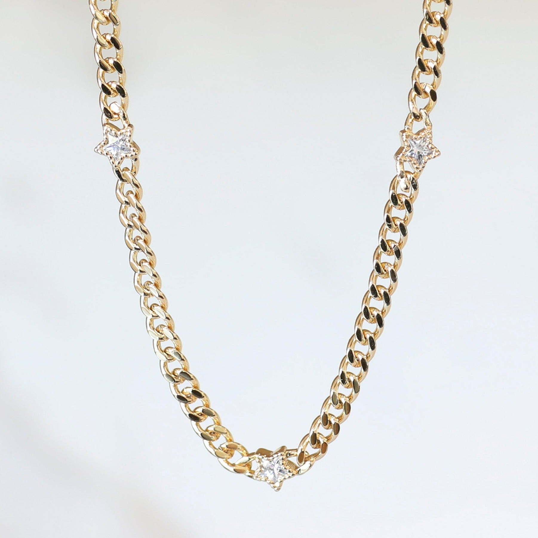 Cuban Star Chain Layering Necklace - Clear