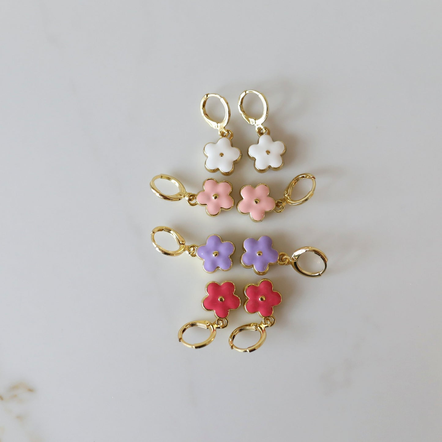 Daisy Hoop earrings available in four cute pastel colors