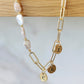Personalized Asymmetrical Pearl Charm Necklace in Gold