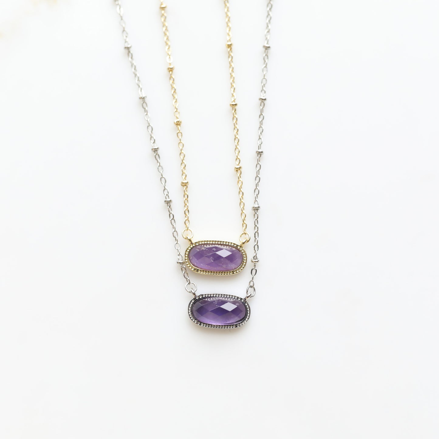 Meaningful Gemstone Necklace in Amethyst Dark available with a Gold or Silver chain