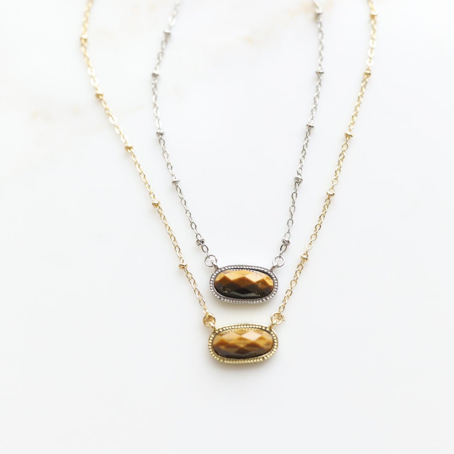 Meaningful Gemstone Necklace in Tiger Eye Brown available with a Gold or Silver chain