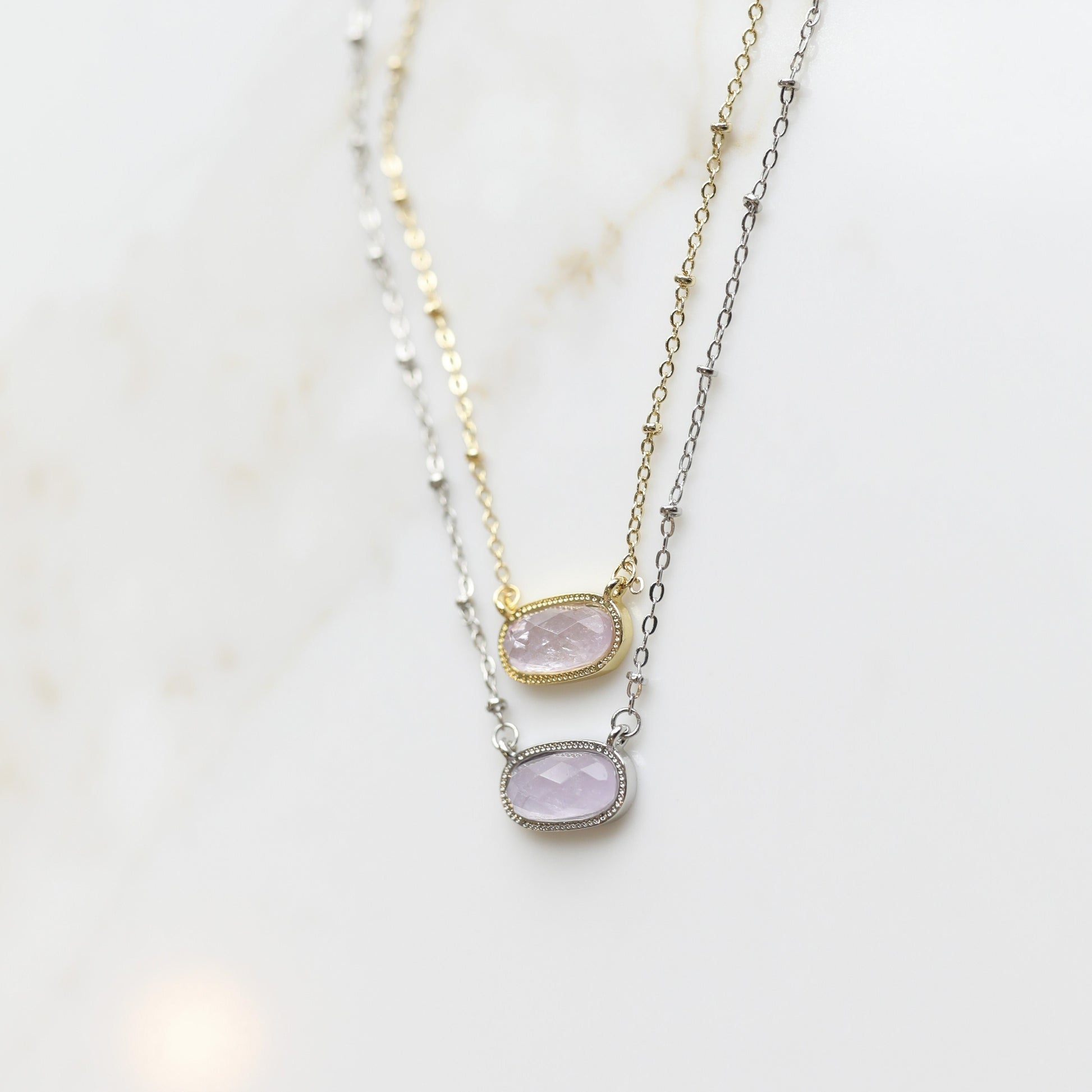 Meaningful Gemstone Necklace in Amethyst Light available with a Gold or Silver chain