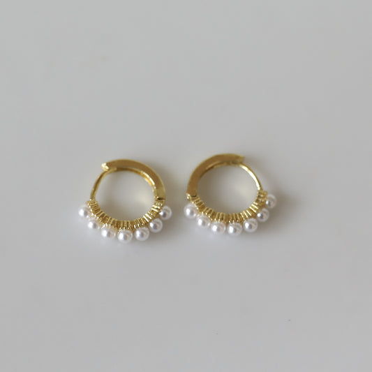 Bezel Hoop Earrings - Gold with Pearls