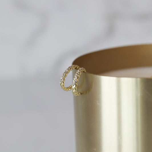 Thin Braided Cubic Zirconia Hoop Earrings in Gold - available in two sizes